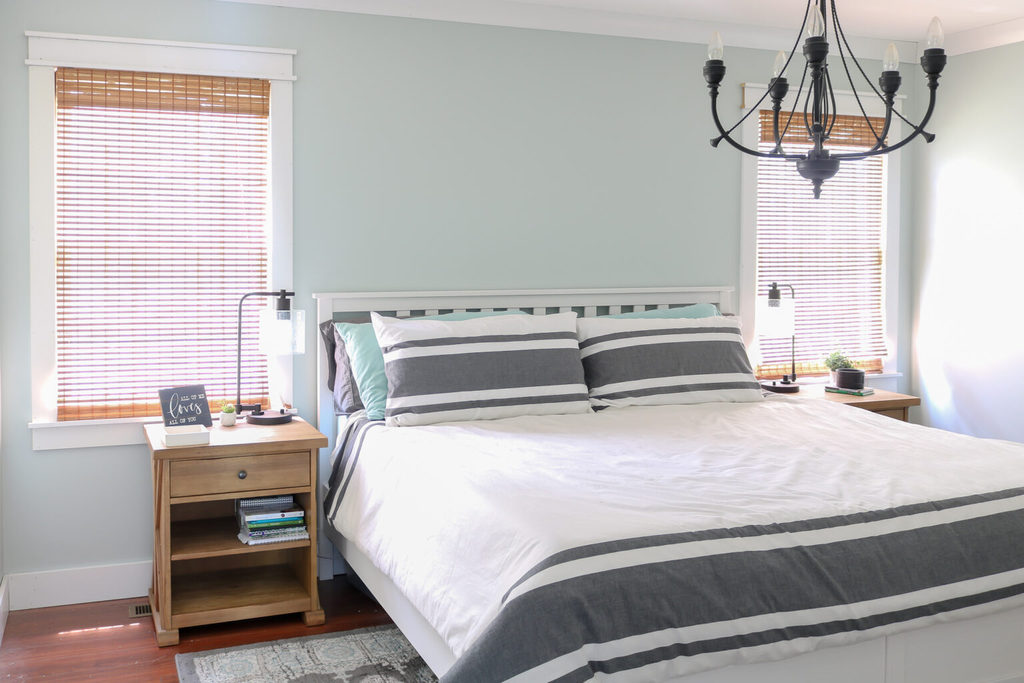 sea salt sherwin williams bedroom with cedar furniture