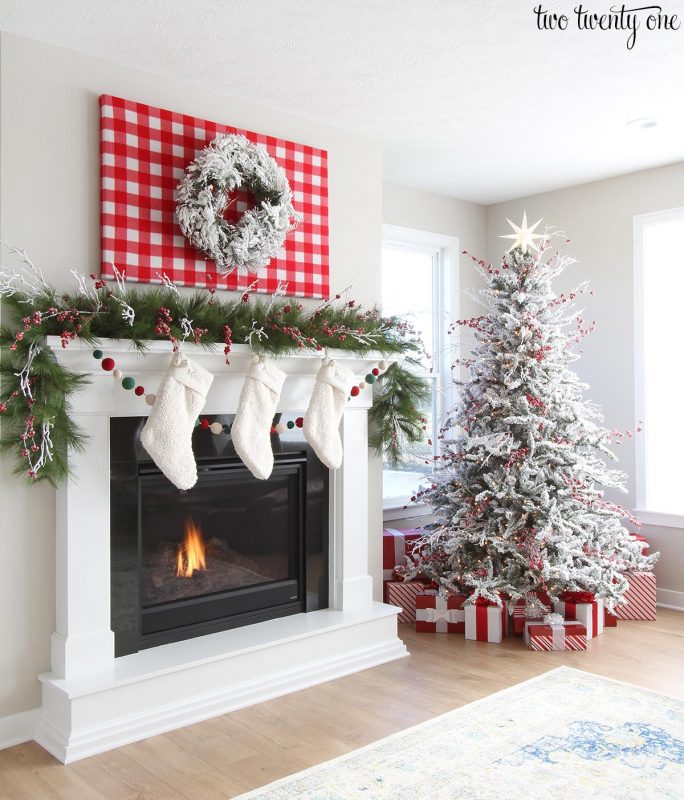 Red and White Flocked Christmas Tree