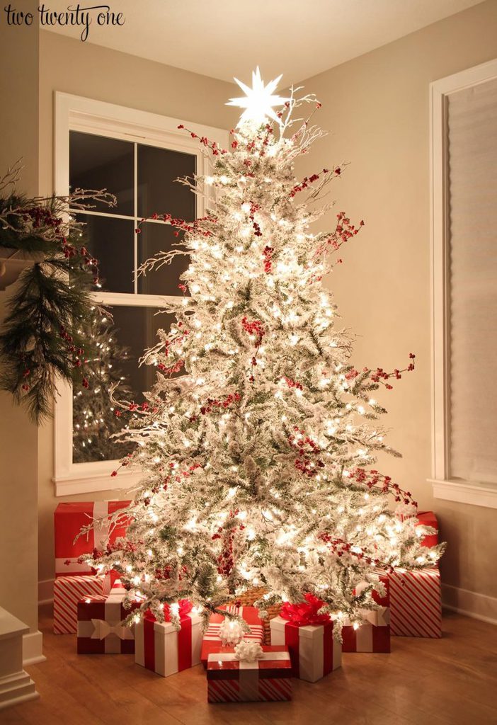 Red and White Flocked Christmas Tree