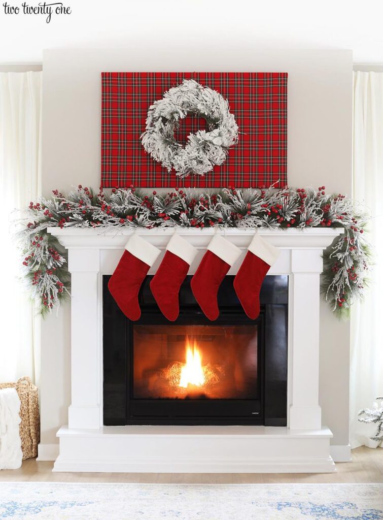 Plaid Christmas Mantel