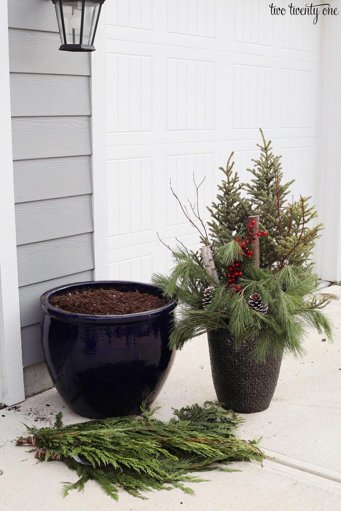 Outdoor Christmas Planter and Winter Decoration