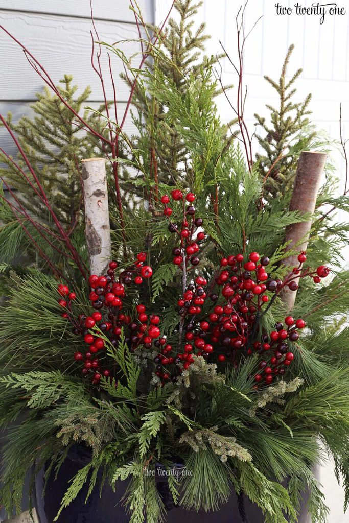 Outdoor Christmas Planter and Winter Decoration